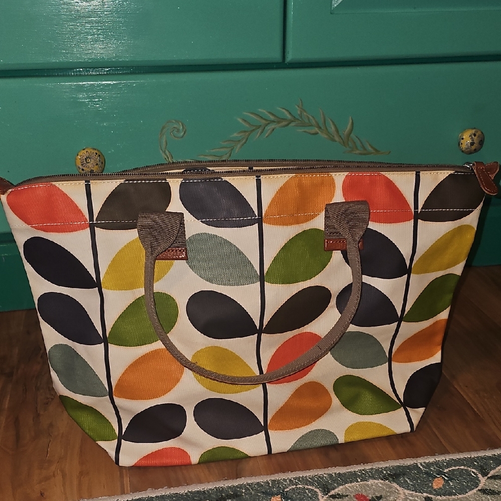 Orla Kiely Multicolor Stem Print Tote - White, Green, Yellow, Orange, Red, Black - Picture 4 of 6